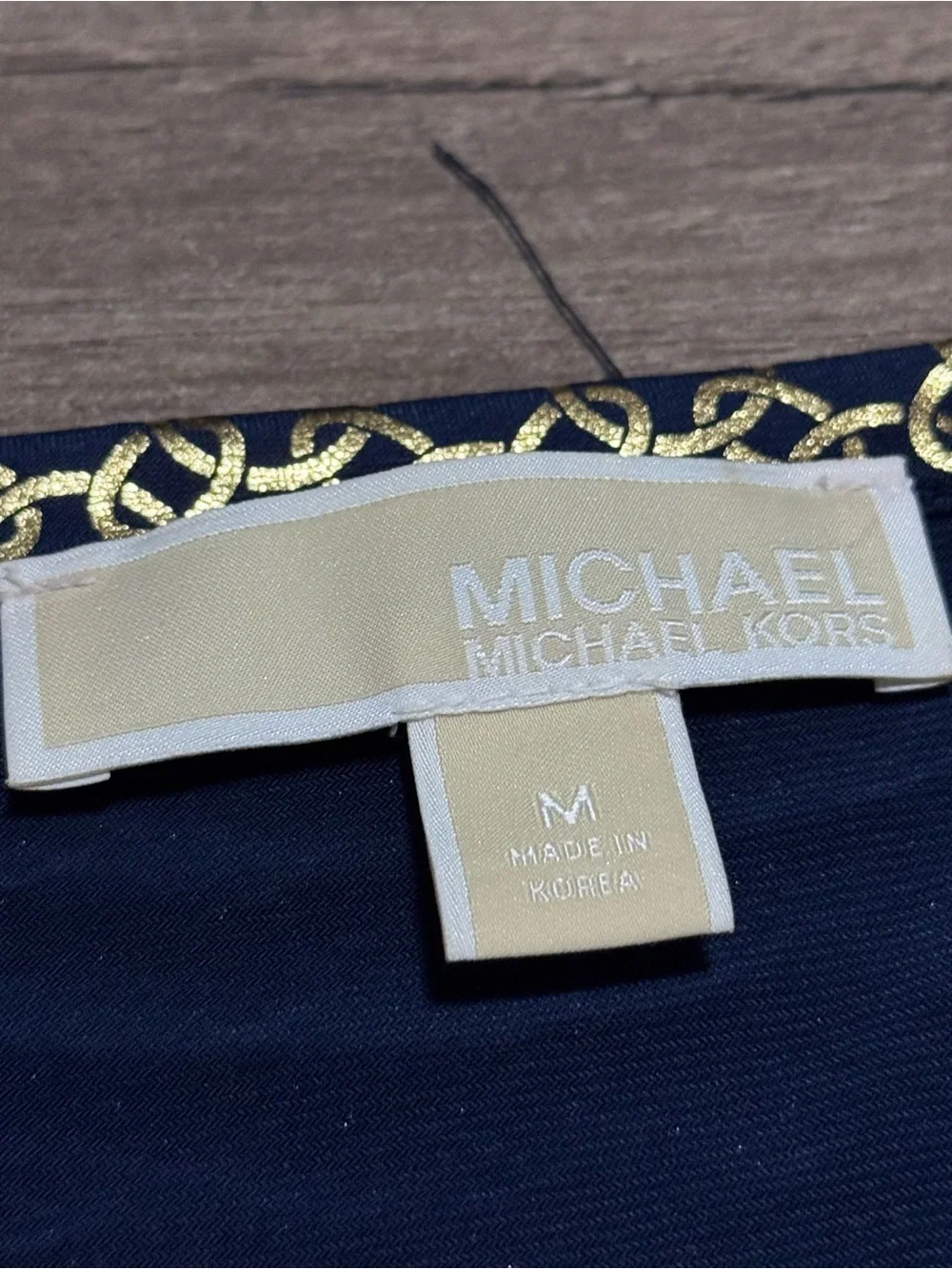 Michael Kors Navy/Gold Geometric Sheath Dress Knee Length